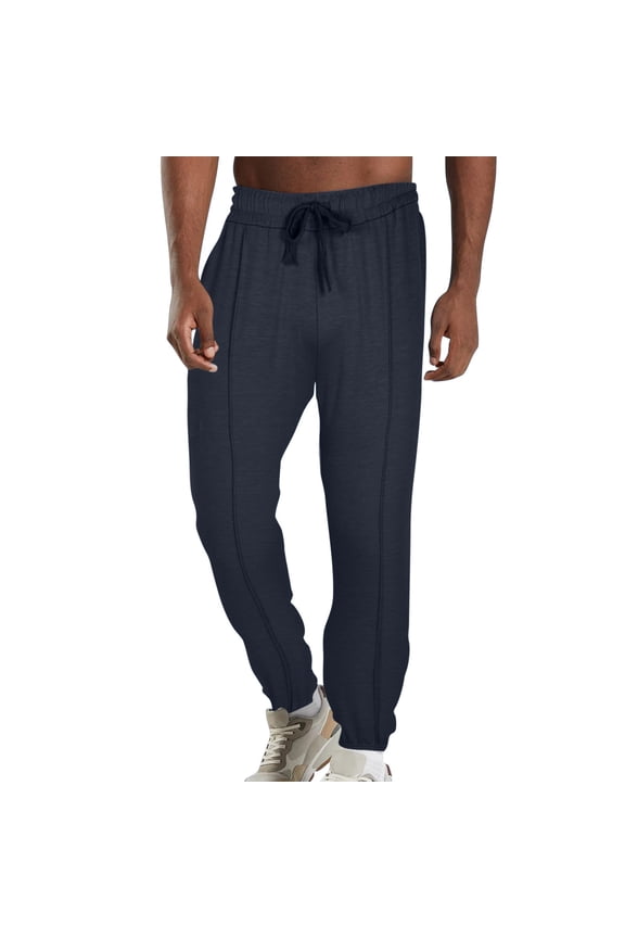 Men's Jogger Pantse Loose Fitt Pants Solid Color Drawstring Summer Yoga Beach Long Pants Leggings Navy
