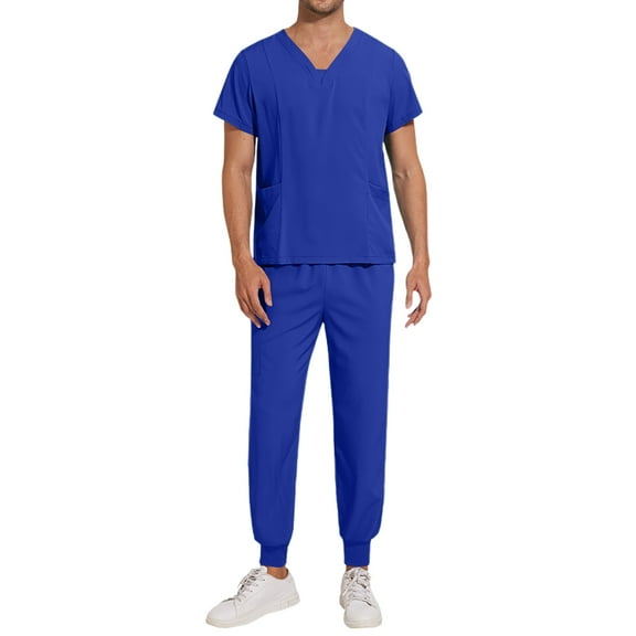 Men's Jogger Scrub Set Tuck-in Scrubs for Men with Jogger Pants and Pockets Top Royal Blue S