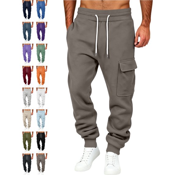 Men's Jogger Sweatpants Cargo Pockets Drawstring Waist Tapered Ankle Loose Fit Casual Athletic Everyday Outdoor Pants