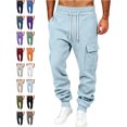 thumbnail image 1 of Men's Jogger Sweatpants Cargo Pockets Drawstring Waist Tapered Ankle Loose Fit Casual Athletic Everyday Outdoor Pants, 1 of 5