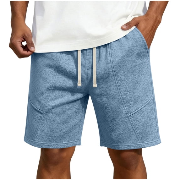 Men's Jogger Workout Lounge Sweat Shorts Texture Summer Drawstring Athletic Gym Shorts with Pockets Relaxed Fit Running Shorts Big and Tall Size S-5XL Blue