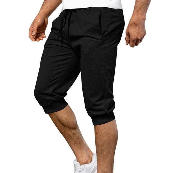Men's Joggers Capri Pants Athletic Sweatpants Gym Workout Drawstring Below Knee Pants with Pockets Mens Workout Sweatpants Casual Joggers