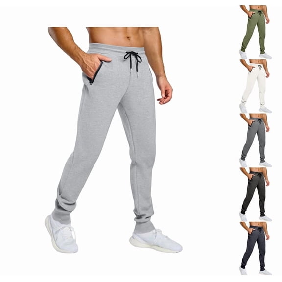 Men's Joggers Drawstring Jogger Sweatpants with Zipper Pockets Lightweight Slim Fit Athletic Track Pants,Light Gray L