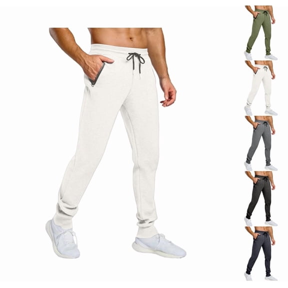 Men's Joggers Drawstring Jogger Sweatpants with Zipper Pockets Lightweight Slim Fit Athletic Track Pants,White M