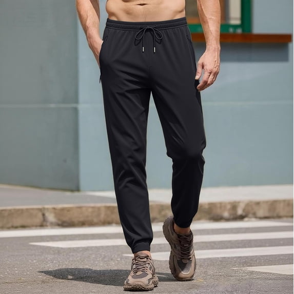 Men's Joggers Lightweight Quick Dry Pants Athletic Hiking Workout Elastic Waist Sweatpants with Pockets Black L