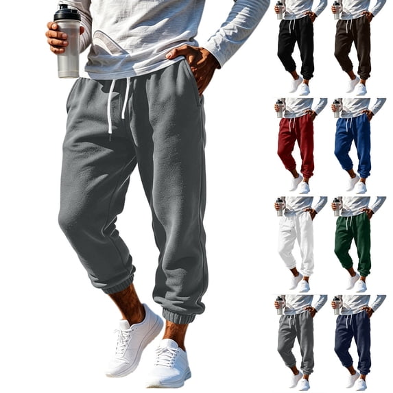 Men's Joggers Pants Pockets Casual Sport Pocket Drawstring Solid Color Elastic Waist Jogger Pants for Golf, Athletic,Travel, Work Gray S