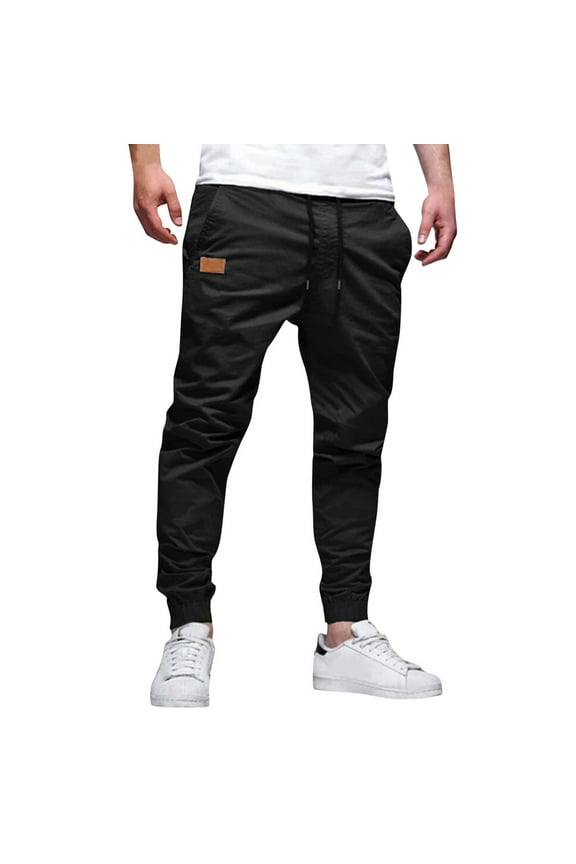 Men's Joggers with Pockets - Drawstring Waist, Tapered Leg, Polyester Fabric, Reinforced Pockets for Training/Sport