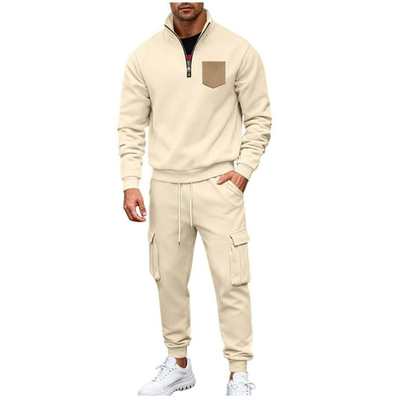 Men's Jogging Outfits 2 Piece 1/4 Zip Pullover Sweatshirt and Joggers Pant Sets Track Suits Casual Sweatsuits (XL, Khaki)