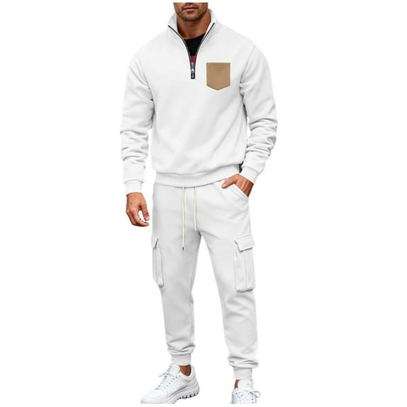 Men's Jogging Outfits 2 Piece 1/4 Zip Pullover Sweatshirt and Joggers Pant Sets Track Suits Casual Sweatsuits (XL, White)