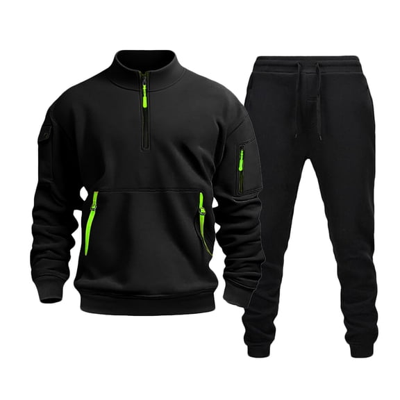 Men's Jogging Outfits 2 Piece Casual Half Zip Pullover Sports Tracksuits Long Sleeve Jogger Pants Sweatsuit Sets (XL, Black)