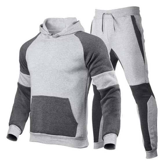 Men's Jogging Tracksuit 2 Piece Athletic Outfit Hoodie Novelty Color Block Print Sports Sweatsuit Hooded Pullover Sweatshirts Tops and Jogger Pants Tracksuits