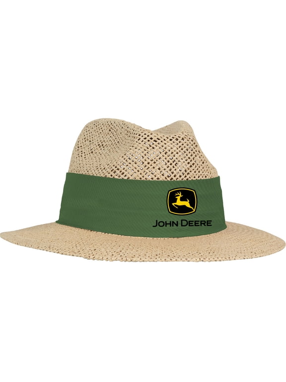 Men's John Deere Wellington Straw Hat, Green/Yellow Band, M/L