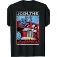 thumbnail image 1 of Men's "Join the Autobots" Retro Graphic T-Shirt - Black Cotton, Comfortable Round Neck, Short Sleeve, Robot Print Design, Machine Washable, 1 of 5
