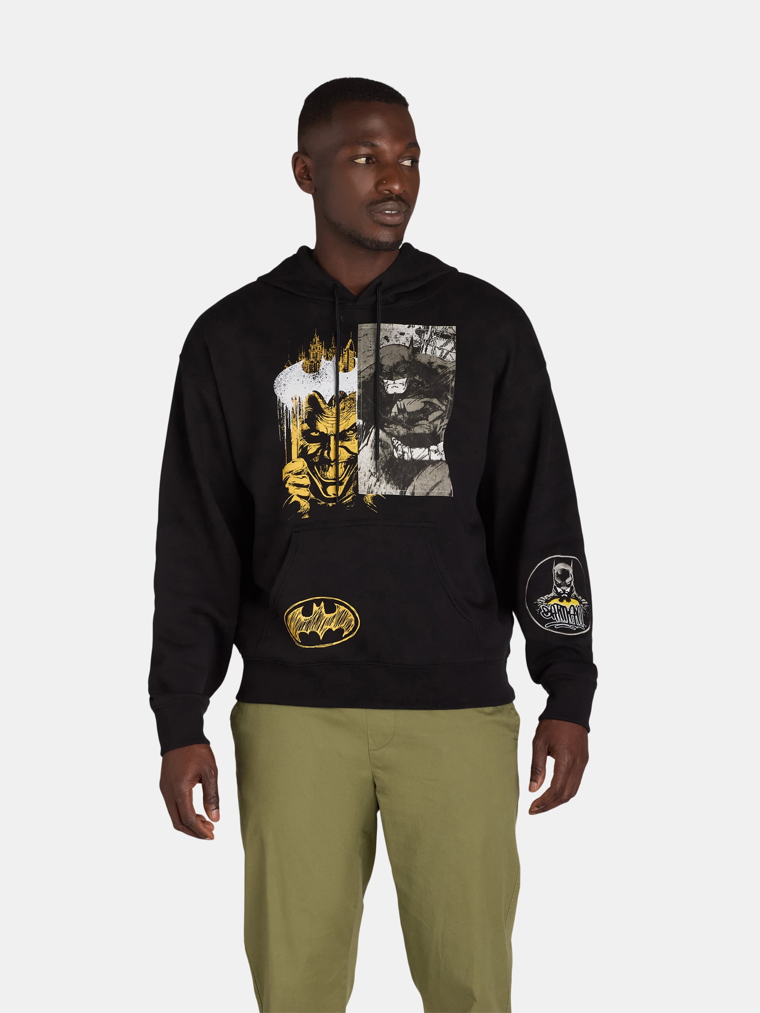 The Joker and Batman DC Men s and Big Men s Patch Graphic Hoodie Sweatshirt Sizes S 3XL Walmart