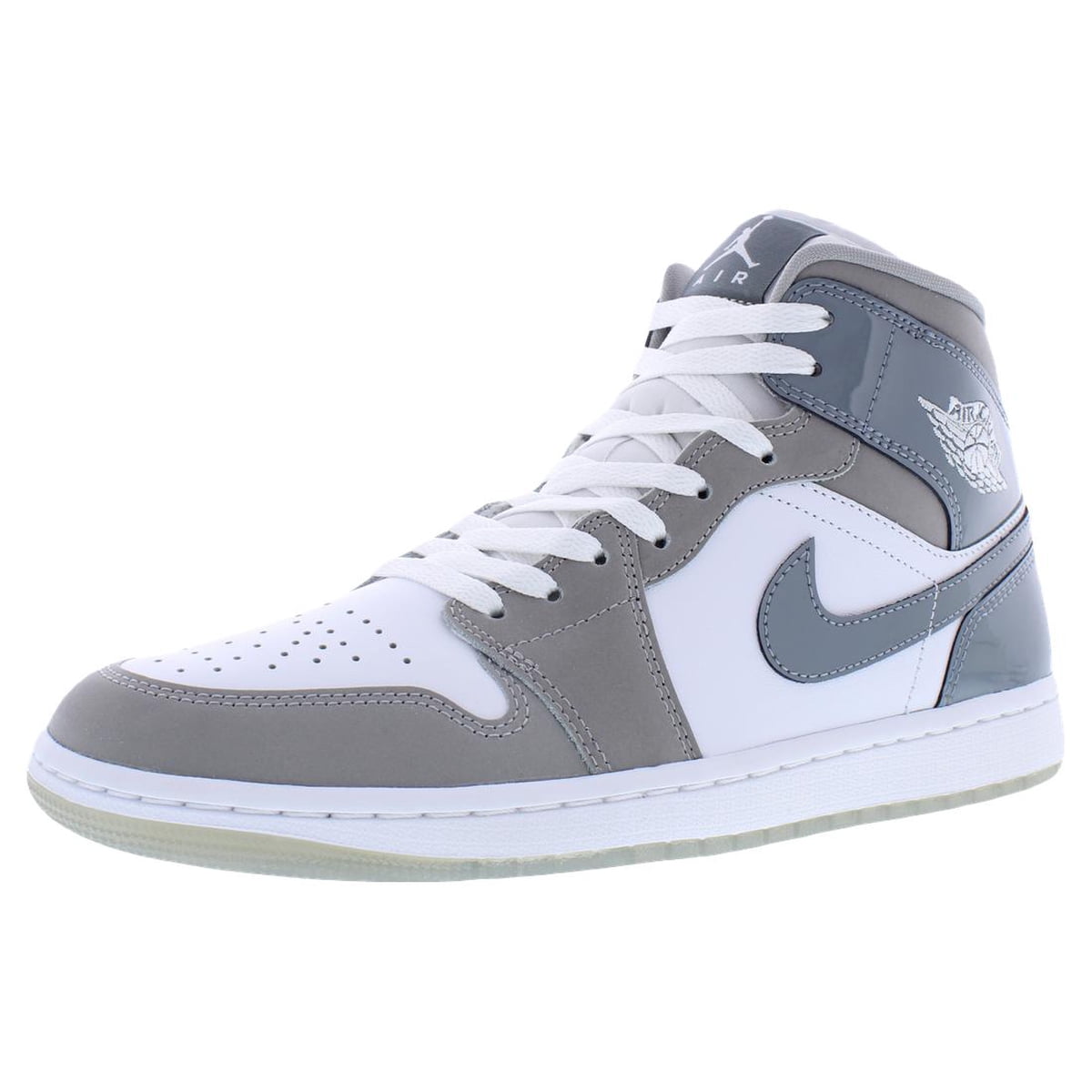 Air Jordan 1 Mid SE Leather Mens Shoes - Size 9 (White/Cool Grey)