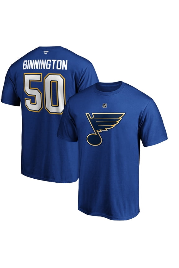 Men's Jordan Binnington Blue St. Louis Blues Team Authentic Stack Name & Number T-Shirt