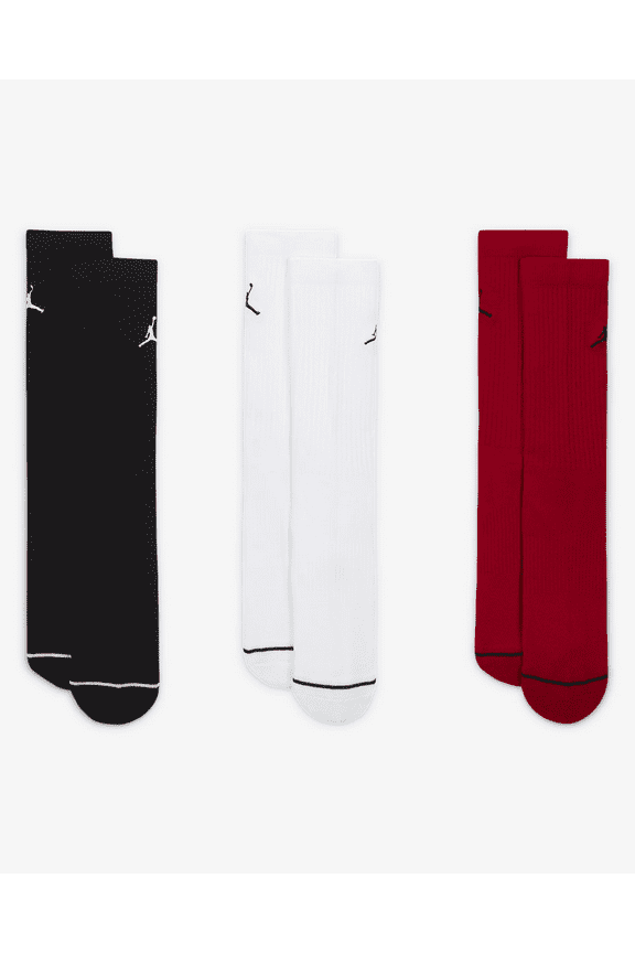 Men's Jordan Jumpman 3-Pack Crew Socks - Black/White/Red (DX9632 902) -