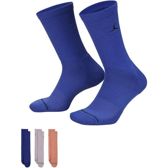 Men's Jordan Jumpman Dri-Fit Crew Socks 3 Pack Multi Concord/Lilac/Coral - M