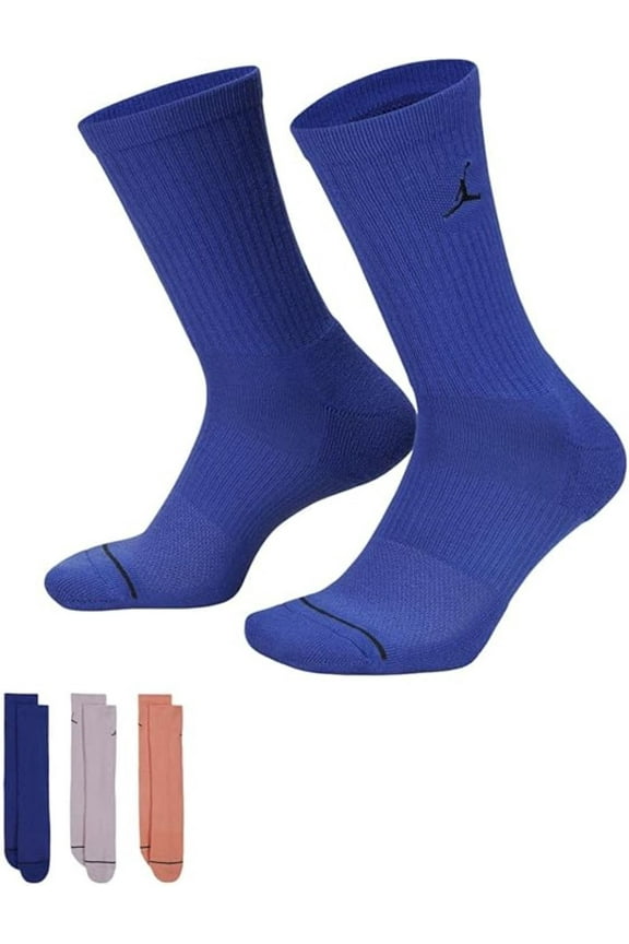 Men's Jordan Jumpman Dri-Fit Crew Socks 3 Pack Multi Concord/Lilac/Coral - M