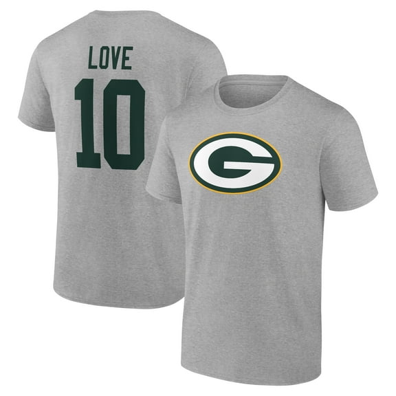 Men's Jordan Love Gray Green Bay Packers Icon Player Name & Number T-Shirt