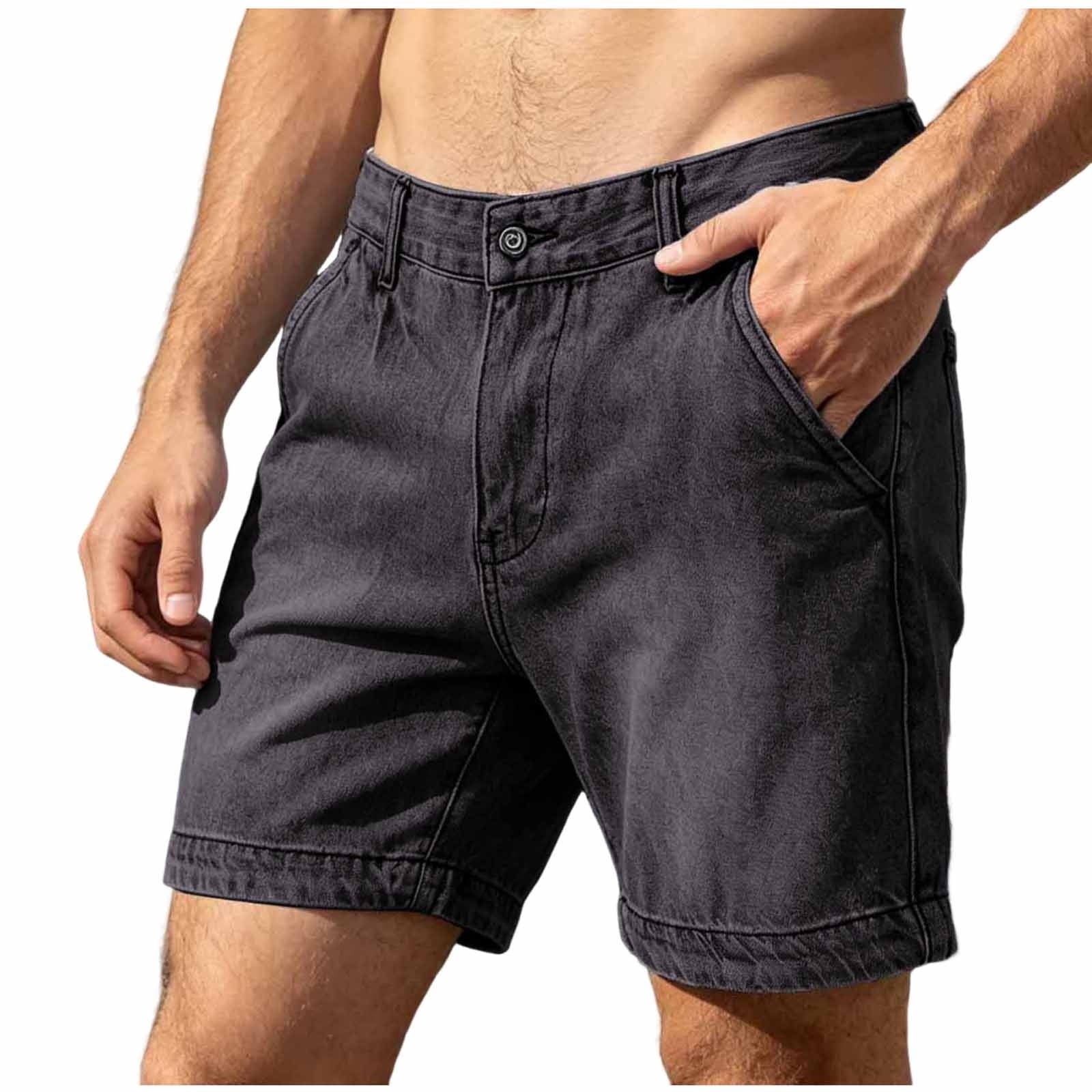 RYDCOT, Men's Baggy Jean Shorts, Black, Summer Denim, 5 inch