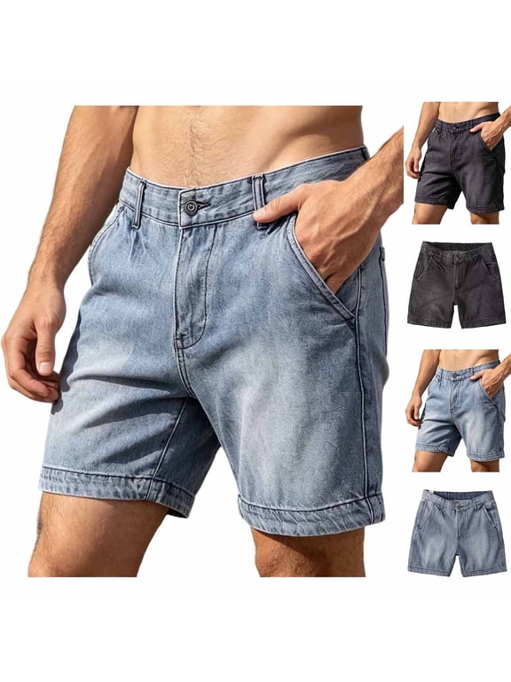 Men's Jorts Baggy Jean Shorts Mid Waist Vintage Washed Summer Denim Shorts 5 inch Blue