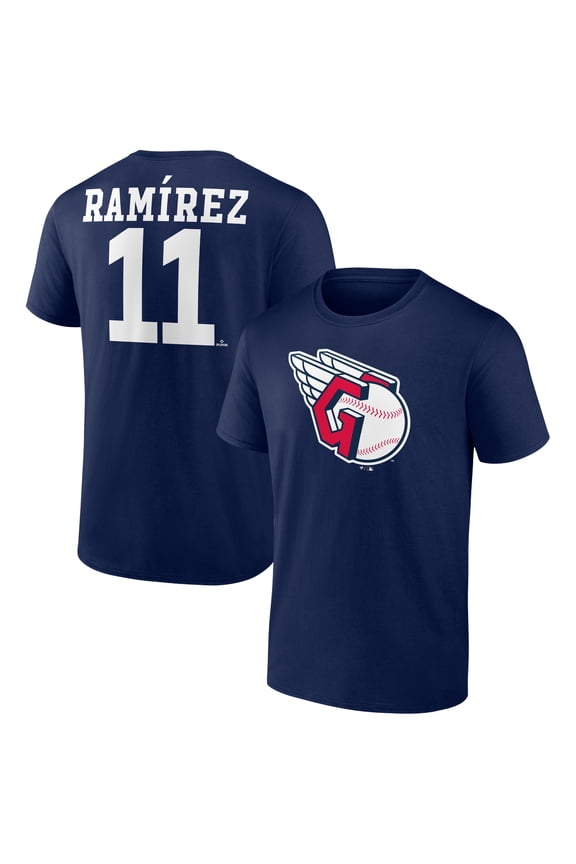 Men's Jose Ramirez Navy Cleveland Guardians Player Icon Name & Number T-Shirt