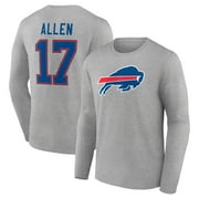 Mens Josh Allen Gray Buffalo Bills Icon Player Name & Number Long Sleeve T-Shirt