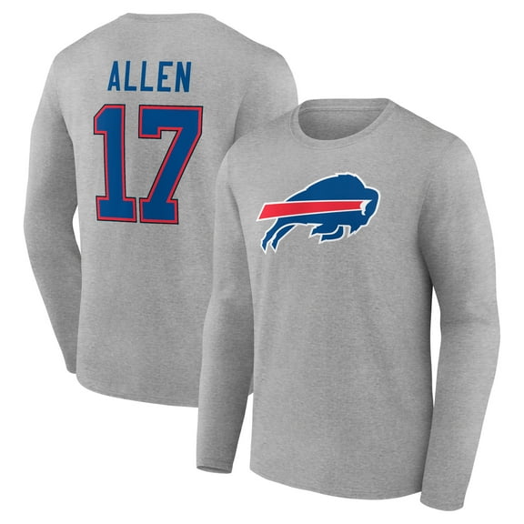 Men's Josh Allen Gray Buffalo Bills Icon Player Name & Number Long Sleeve T-Shirt