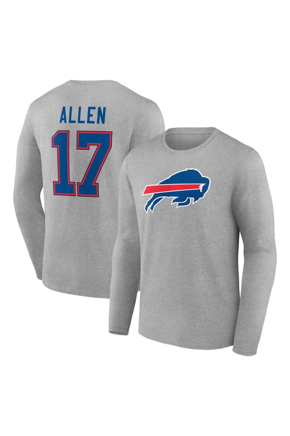 Men's Josh Allen Gray Buffalo Bills Icon Player Name & Number Long Sleeve T-Shirt