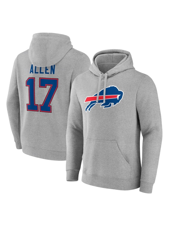 Men's Josh Allen Gray Buffalo Bills Icon Player Name & Number Pullover Hoodie