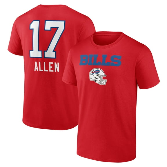 Men's Josh Allen Red Buffalo Bills Team Wordmark Player Name & Number T-Shirt