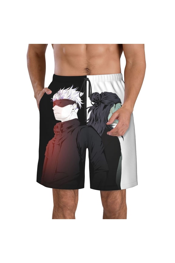 Men's Jujutsu Anime Kaise Swim Trunks Hawaiian Bathing Mesh Lining Suit Swimsuits Beach Shorts with Pockets