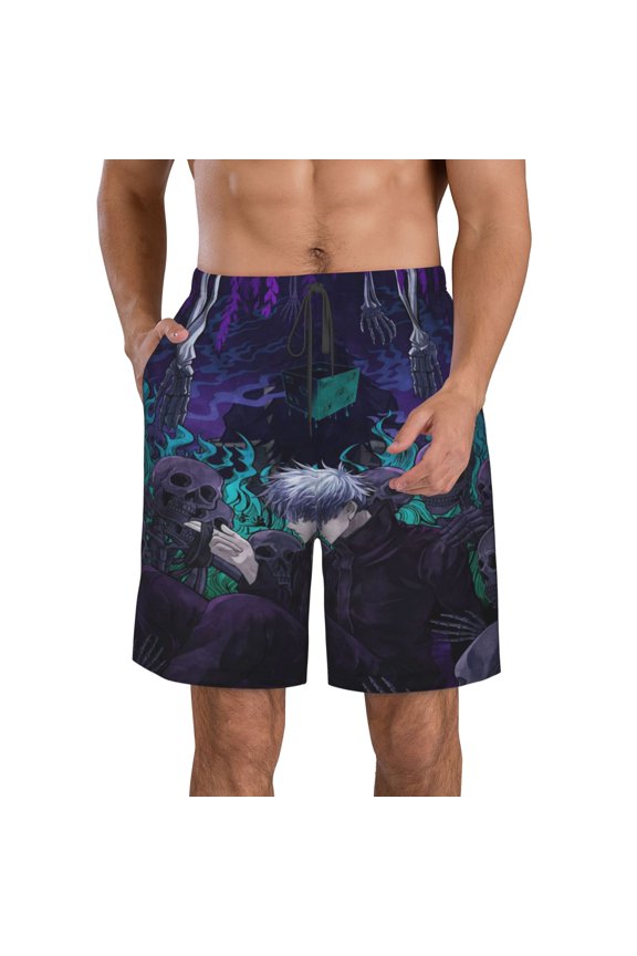 Men's Jujutsu Anime Kaise Swim Trunks Hawaiian Bathing Mesh Lining Suit Swimsuits Beach Shorts with Pockets