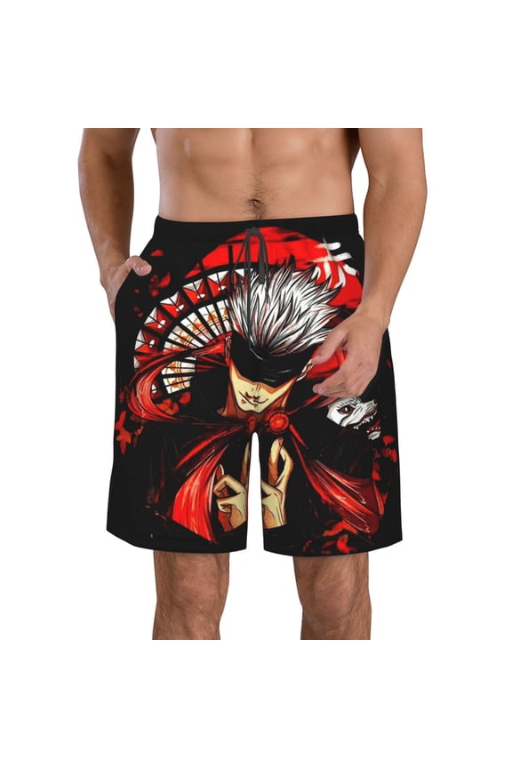 Men's Jujutsu Anime Kaise Swim Trunks Hawaiian Bathing Mesh Lining Suit Swimsuits Beach Shorts with Pockets