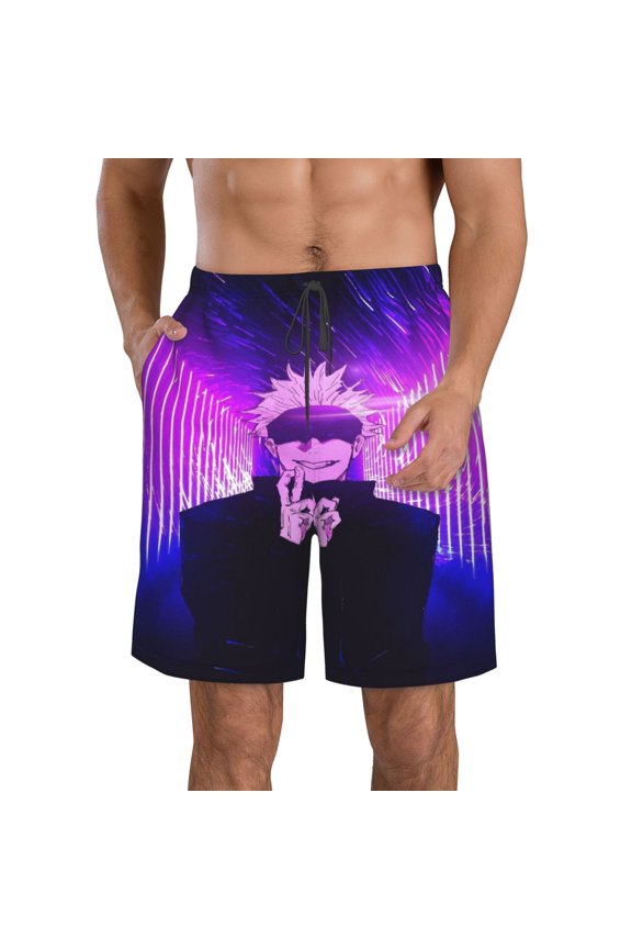 Men's Jujutsu Anime Kaise Swim Trunks Hawaiian Bathing Mesh Lining Suit Swimsuits Beach Shorts with Pockets