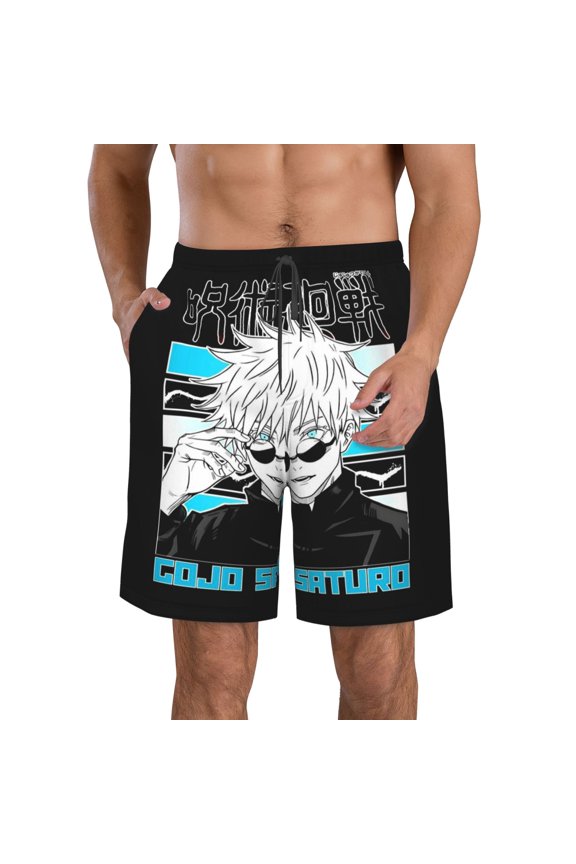 Men's Jujutsu Anime Kaise Swim Trunks Hawaiian Bathing Mesh Lining Suit Swimsuits Beach Shorts with Pockets