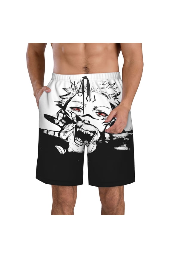 Men's Jujutsu Anime Kaise Swim Trunks Hawaiian Bathing Mesh Lining Suit Swimsuits Beach Shorts with Pockets