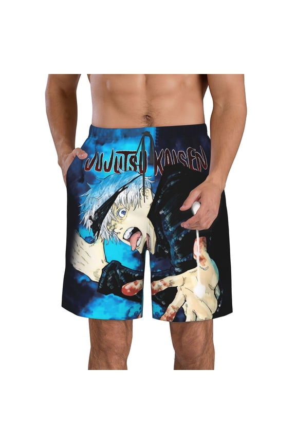 Men's Jujutsu Anime Kaise Swim Trunks Hawaiian Bathing Mesh Lining Suit Swimsuits Beach Shorts with Pockets