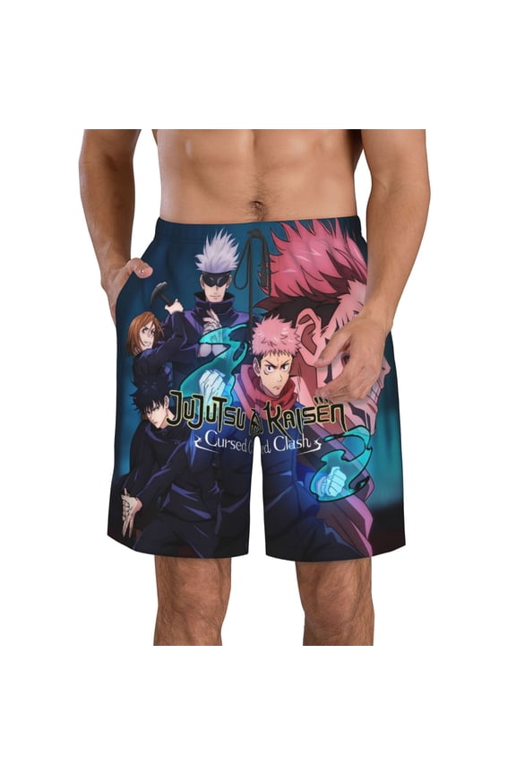 Men's Jujutsu Anime Kaise Swim Trunks Hawaiian Bathing Mesh Lining Suit Swimsuits Beach Shorts with Pockets