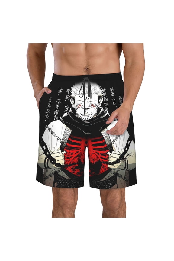 Men's Jujutsu Anime Kaise Swim Trunks Hawaiian Bathing Mesh Lining Suit Swimsuits Beach Shorts with Pockets