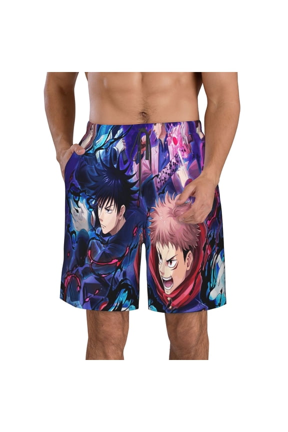 Men's Jujutsu Anime Kaise Swim Trunks Hawaiian Bathing Mesh Lining Suit Swimsuits Beach Shorts with Pockets