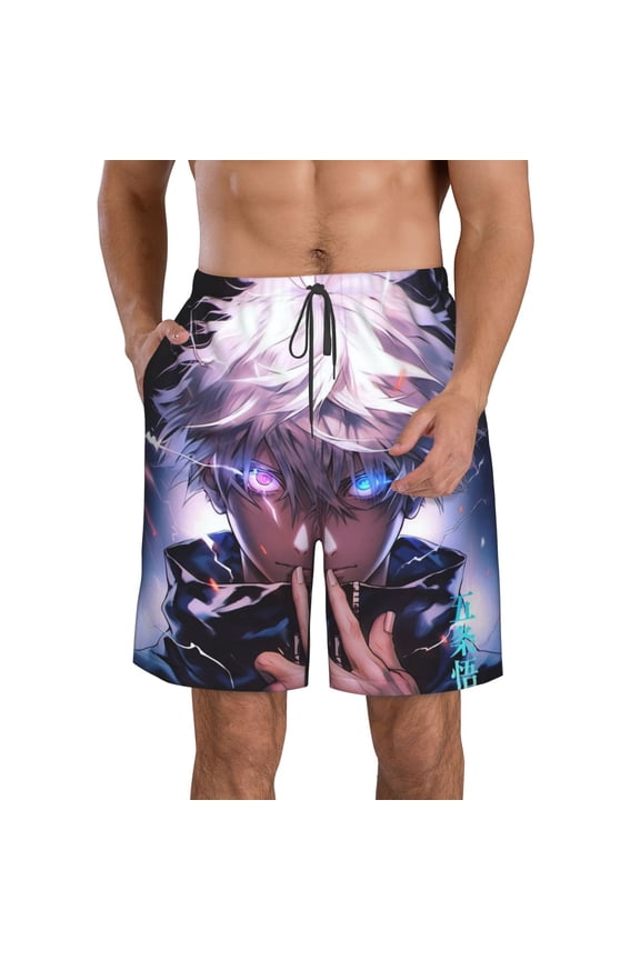 Men's Jujutsu Anime Kaise Swim Trunks Hawaiian Bathing Mesh Lining Suit Swimsuits Beach Shorts with Pockets