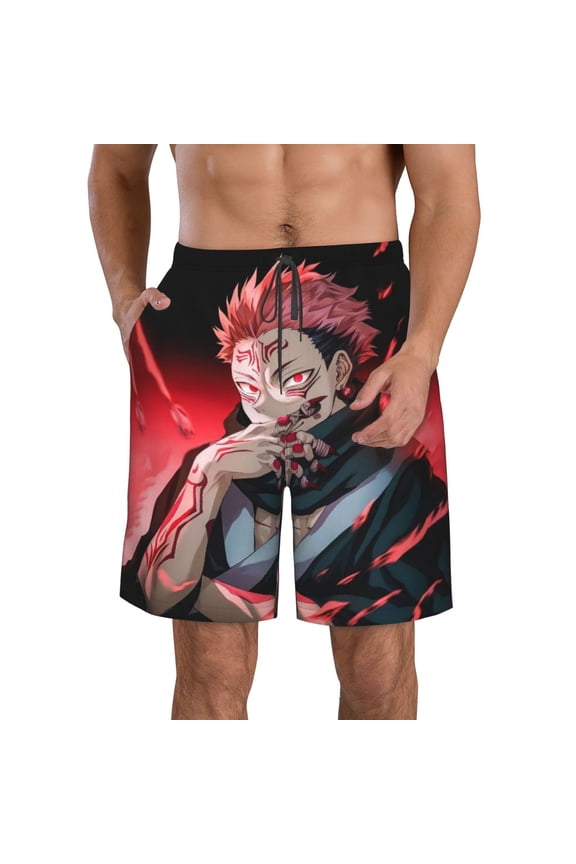 Men's Jujutsu Anime Kaise Swim Trunks Hawaiian Bathing Mesh Lining Suit Swimsuits Beach Shorts with Pockets
