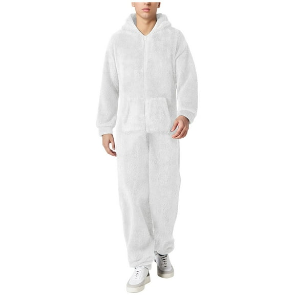 Men's Jumpsuit Casual Long Sleeve Zipper Hooded Pajamas Comfortable Sleepwear Suit for Winter Warmth and Style