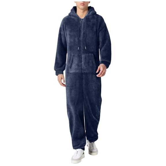Men's Jumpsuit Winter Couple Cozy Zip Up Jumpsuit With Drawstring Warm Pajamas