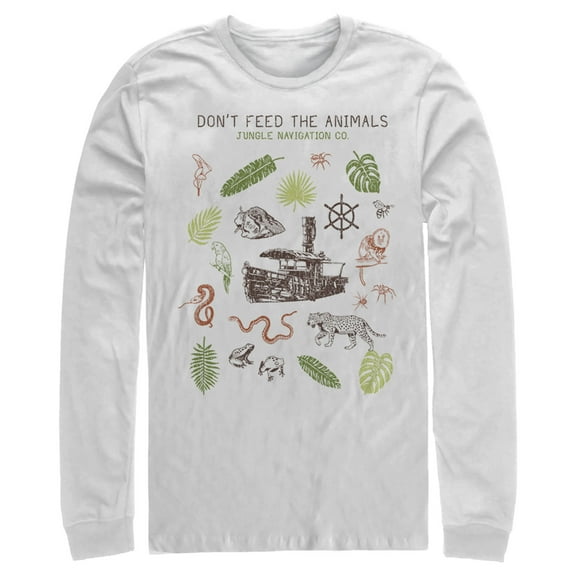 Men's Jungle Cruise Don't Feed The Animals Long Sleeve Shirt White Large
