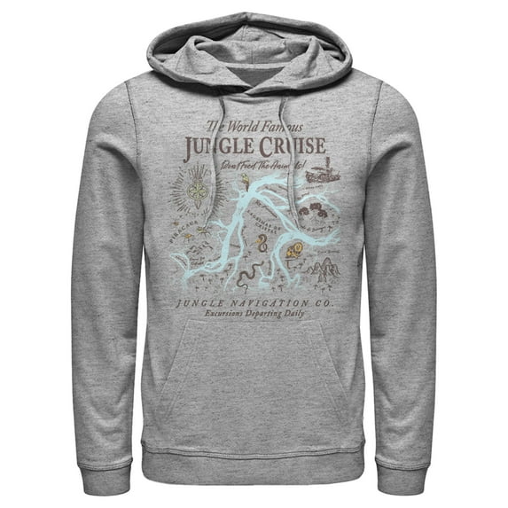 Men's Jungle Cruise Excursion Map Pull Over Hoodie Athletic Heather 2X Large