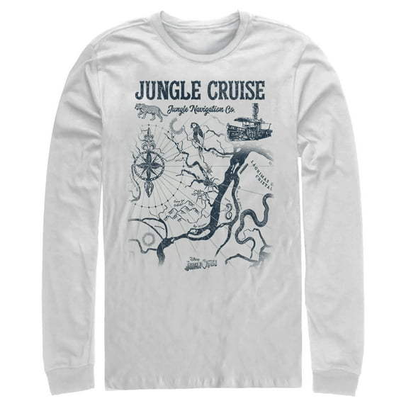 Men's Jungle Cruise Map of the Jungle Long Sleeve Shirt White 2X Large