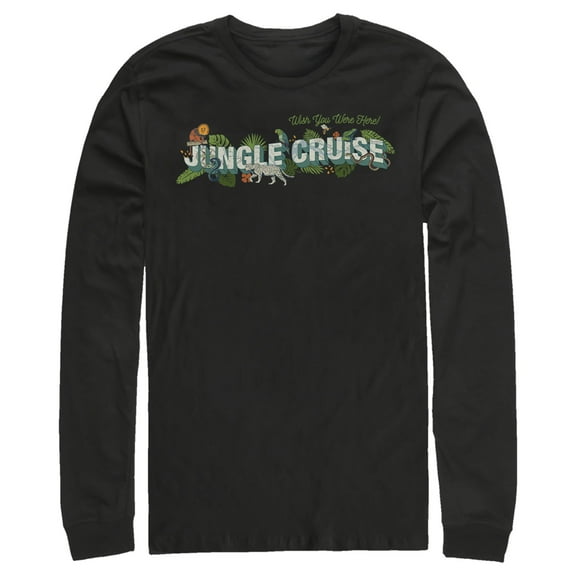 Men's Jungle Cruise Wish You Were Here Postcard Logo  Long Sleeve Shirt Black Large